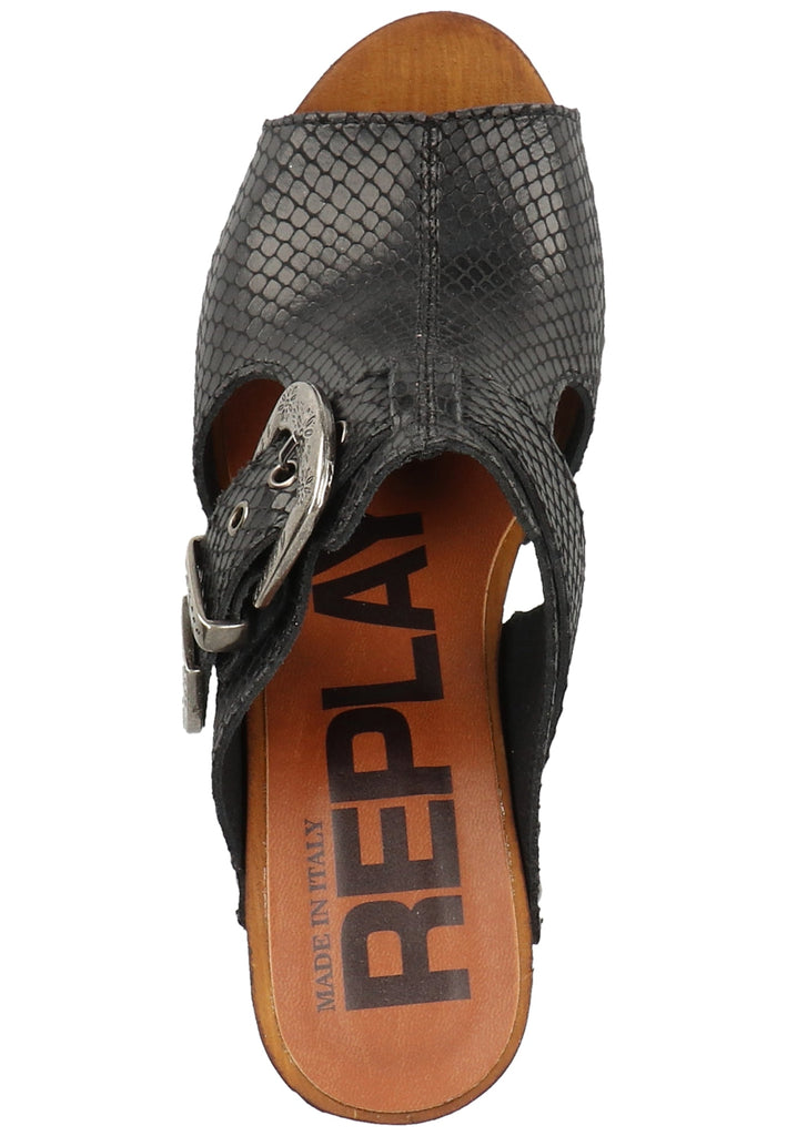 Replay Pantoletten Lederimitat Schwarz