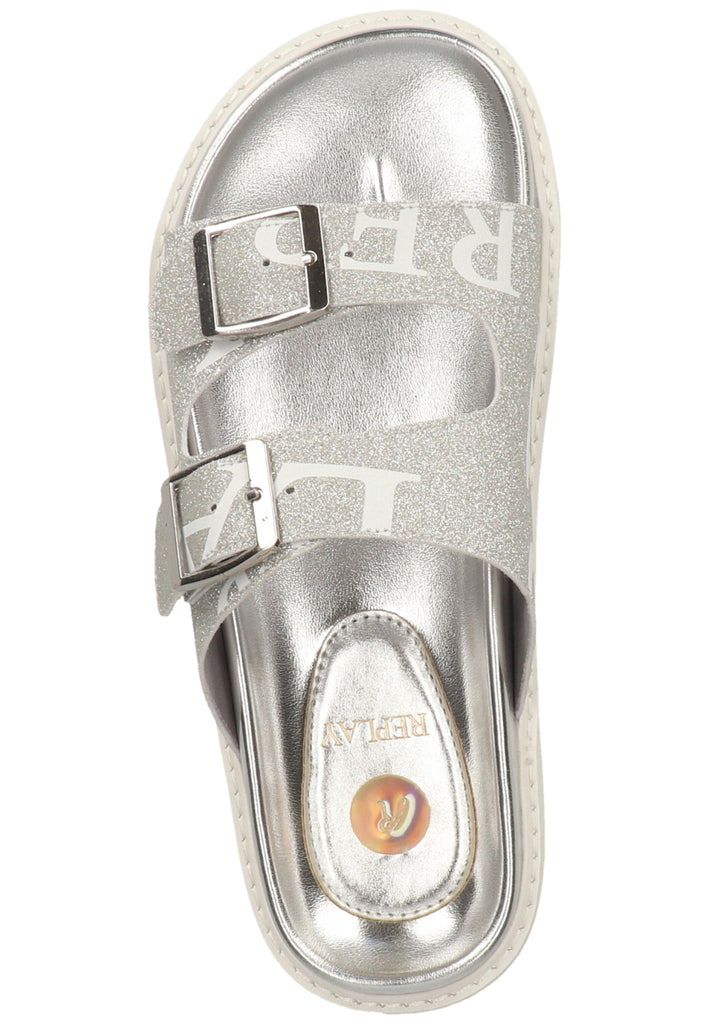 Replay Pantoletten Lederimitat Silber