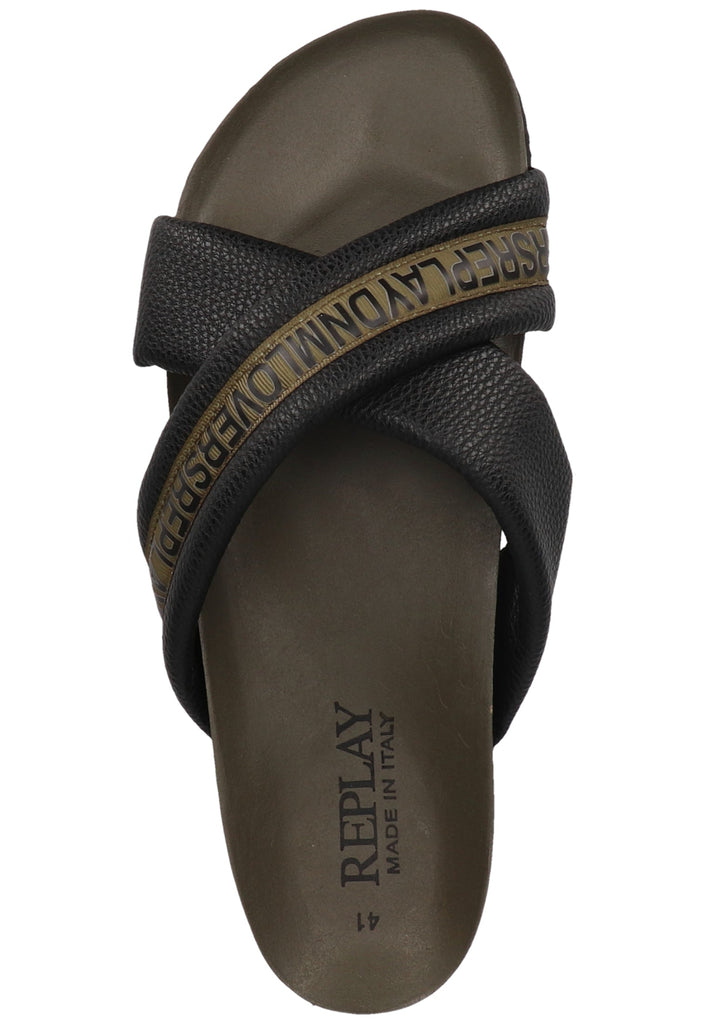 Replay Pantoletten Lederimitat/Textil Schwarz