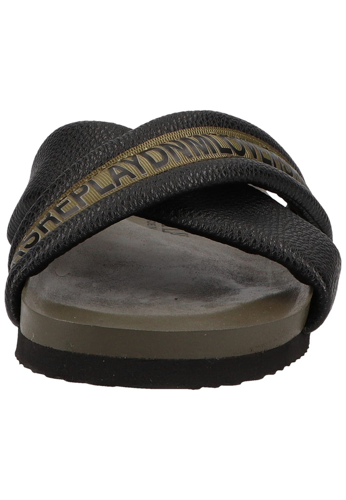 Replay Pantoletten Lederimitat/Textil Schwarz