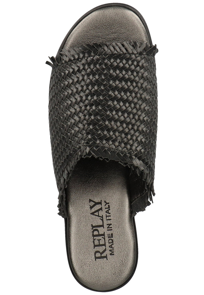 Replay Pantoletten Lederimitat/Textil Schwarz