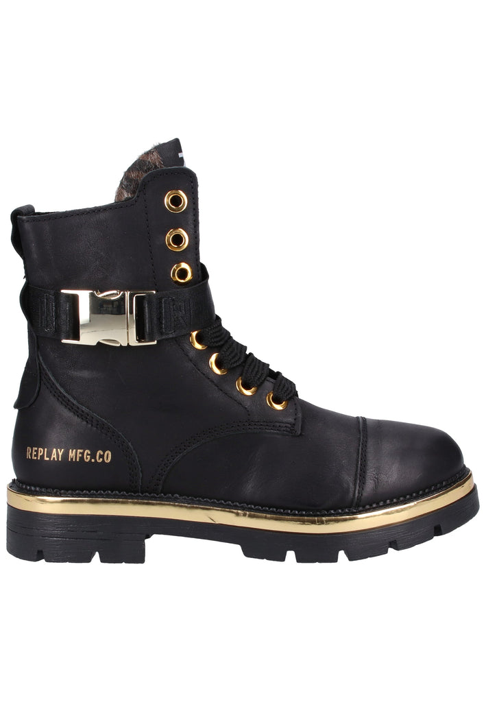 Replay Stiefelette Leder/Synthetik Schwarz/Gold
