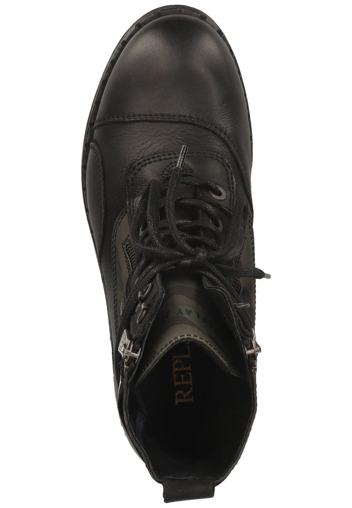 Replay Stiefelette Leder/Textil Schwarz/Grün