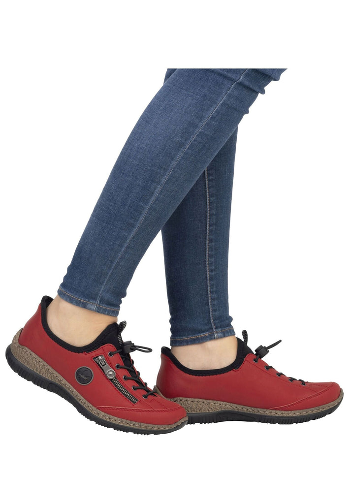 Rieker Halbschuhe Lederimitat Rot/Schwarz