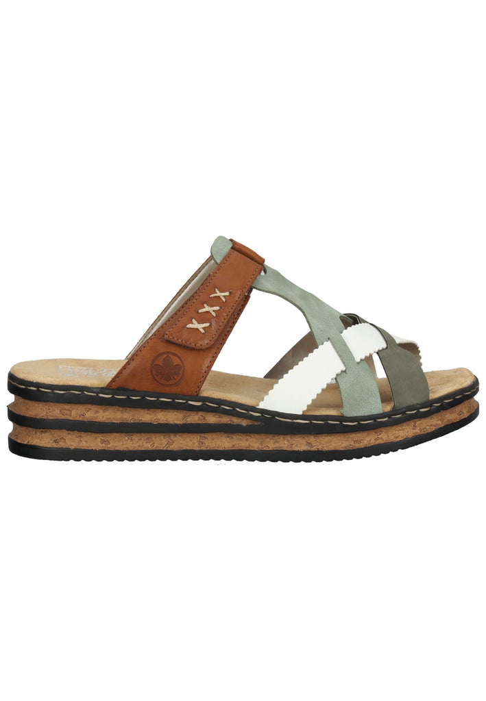 Rieker Pantoletten Leder/Synthetik Grün/Braun