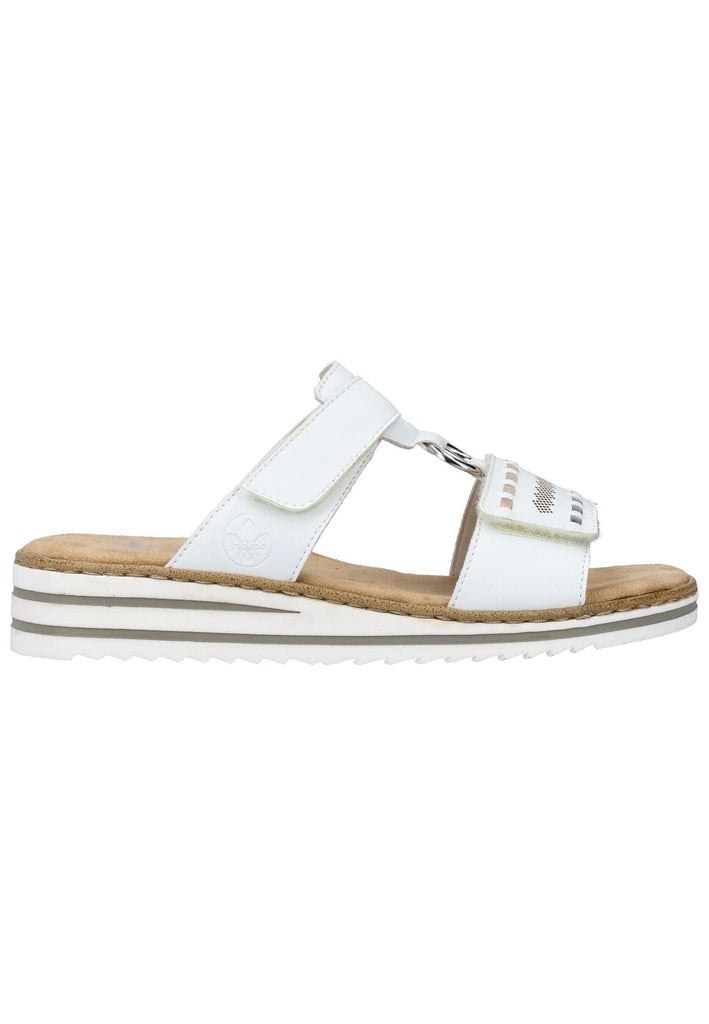 Rieker Pantoletten Lederimitat Weiß/Gold