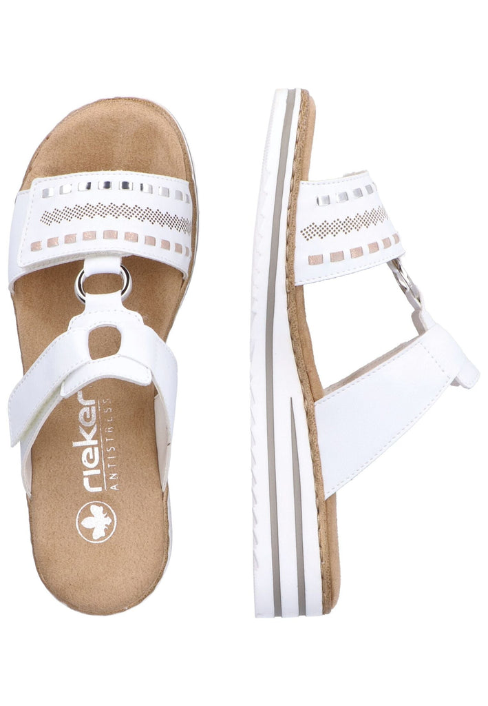 Rieker Pantoletten Lederimitat Weiß/Gold