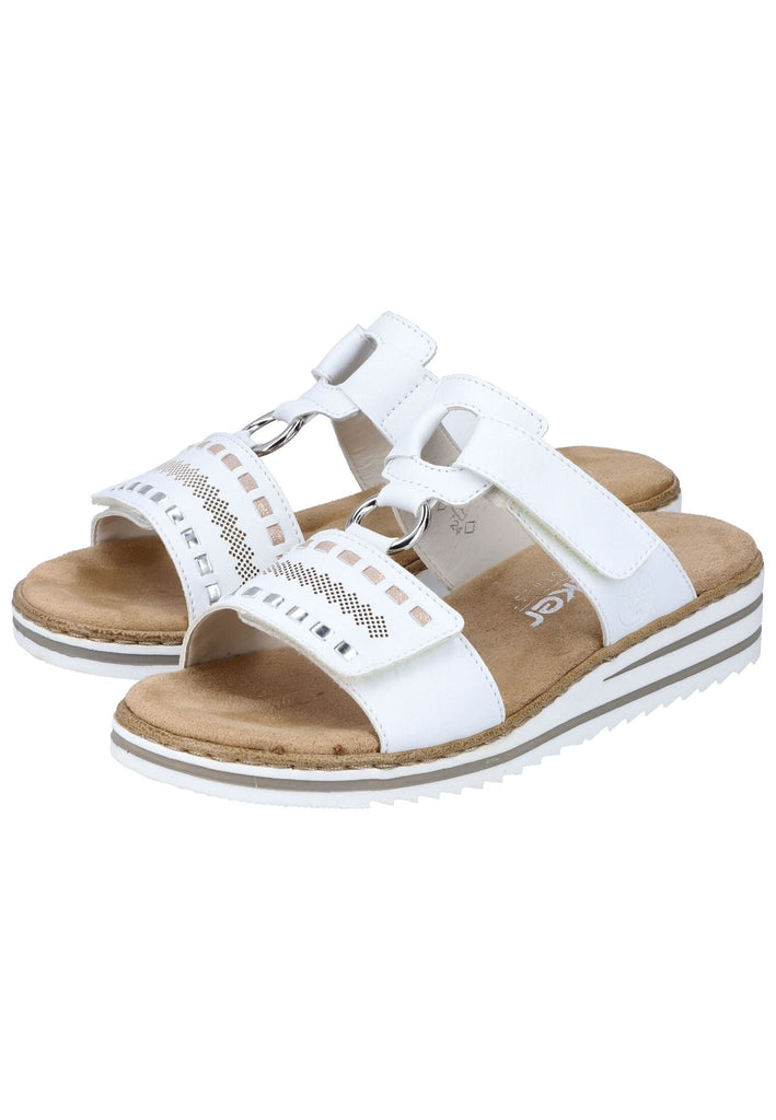 Rieker Pantoletten Lederimitat Weiß/Gold