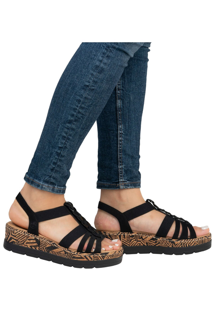 Rieker Sandalen Lederimitat Schwarz Kombi