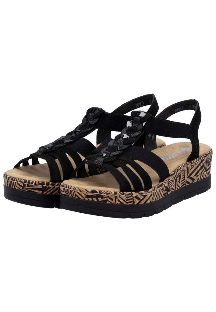 Rieker Sandalen Lederimitat Schwarz Kombi