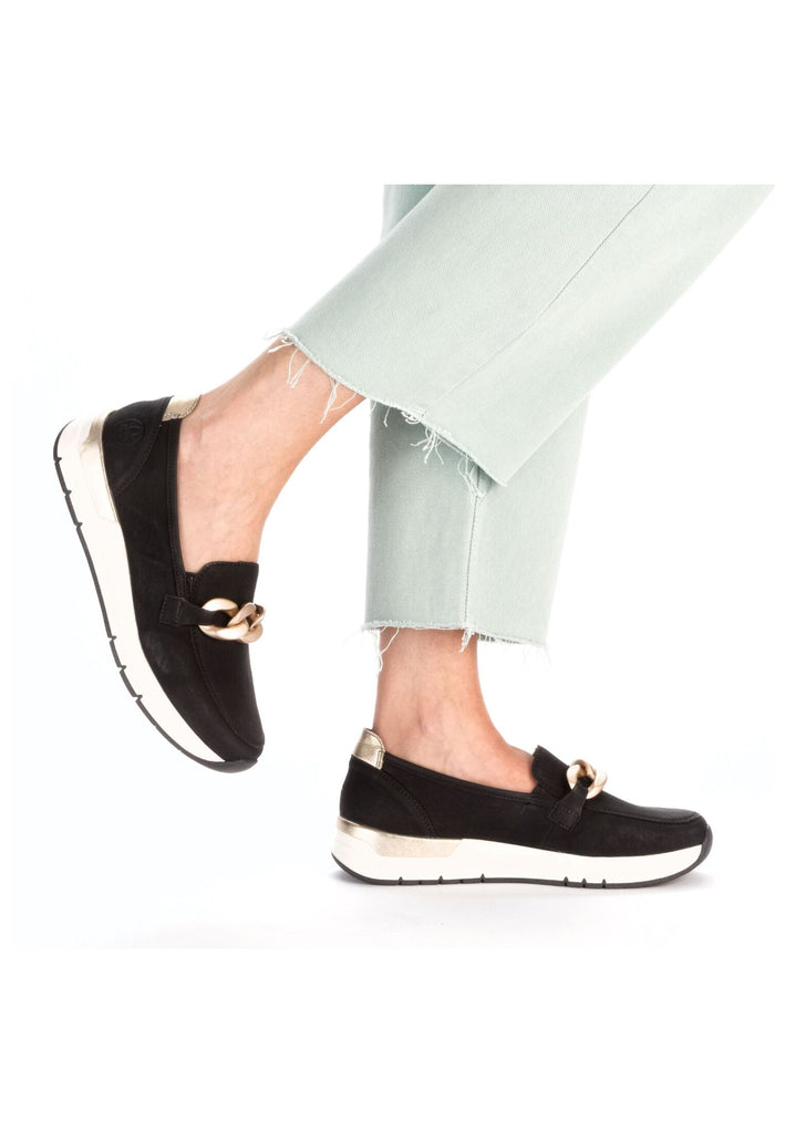 Rieker Slipper Lederimitat Schwarz/Gold