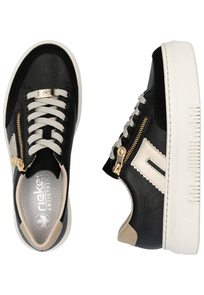 Rieker Sneaker Glattleder Schwarz/Beige