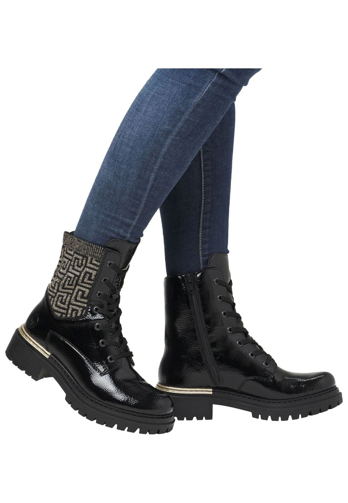 Rieker Stiefel Lederimitat Schwarz/Gold