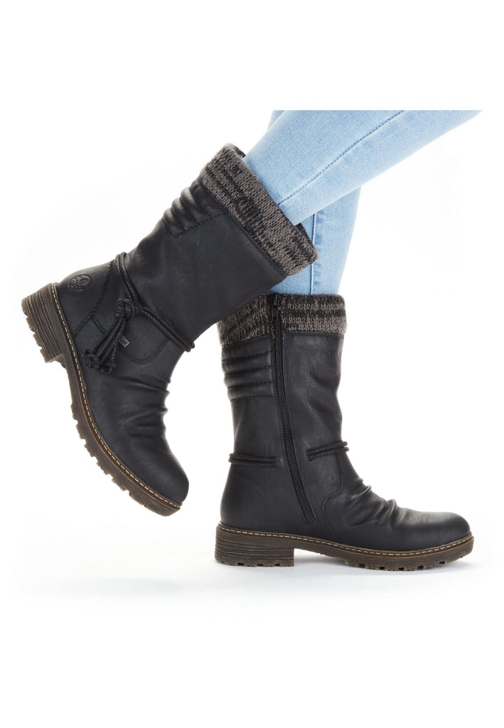 Rieker Stiefel Lederimitat/Textil Schwarz/Grau