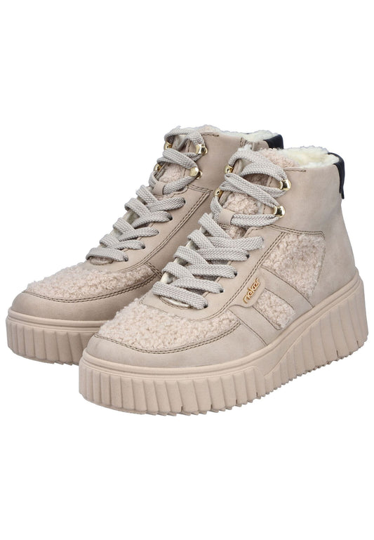 Rieker Stiefelette Lederimitat Beige/Schwarz Warmfutter