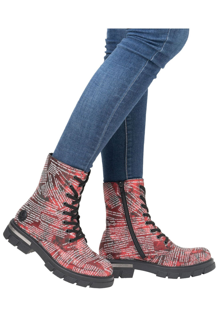 Rieker Stiefelette Lederimitat Rot/Schwarz Warmfutter