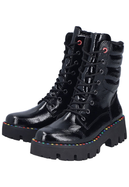 Rieker Stiefelette Lederimitat Schwarz Lack Warmfutter