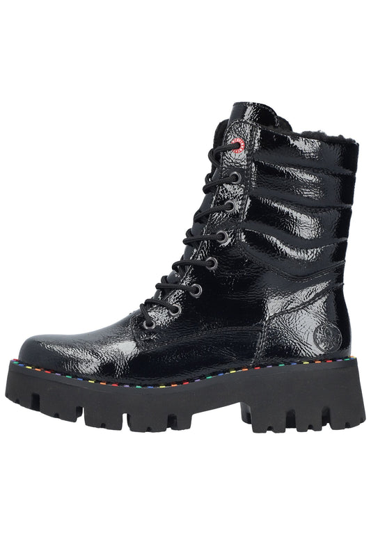 Rieker Stiefelette Lederimitat Schwarz Lack Warmfutter