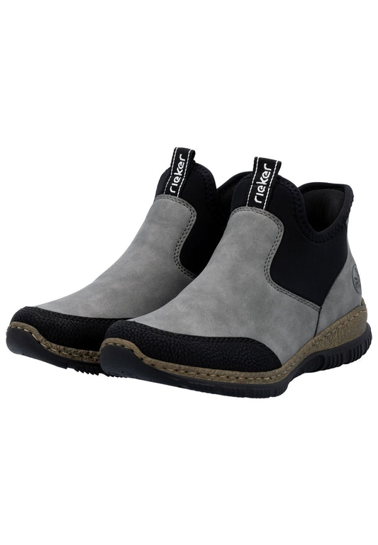Rieker Stiefelette Lederimitat Schwarz/Stone