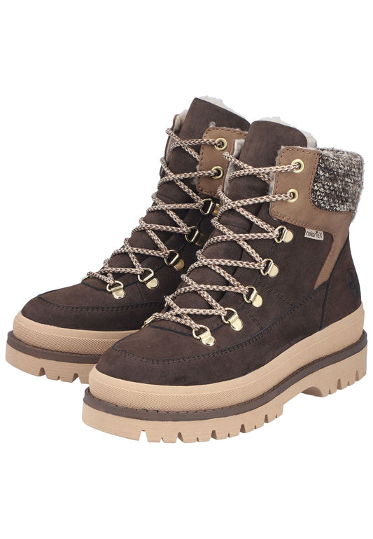Rieker Stiefelette Lederimitat/Textil Braun/Beige Warmfutter