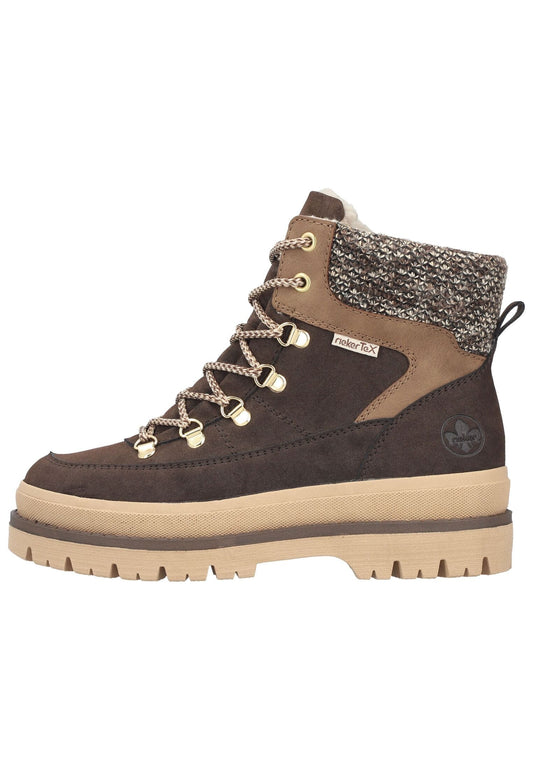 Rieker Stiefelette Lederimitat/Textil Braun/Beige Warmfutter