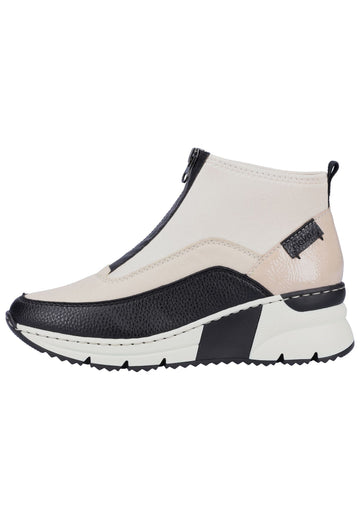 Rieker Stiefelette Lederimitat/Textil Schwarz/Beige