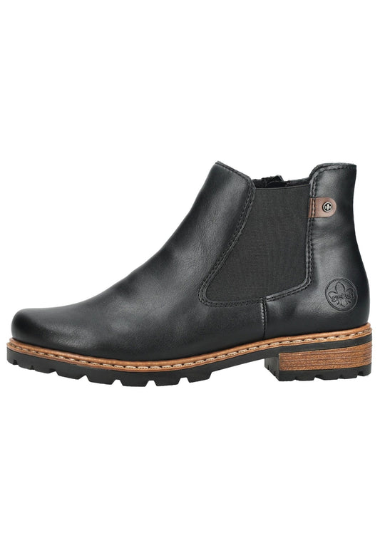 Rieker Stiefelette Lederimitat/Textil Schwarz/Braun Warmfutter