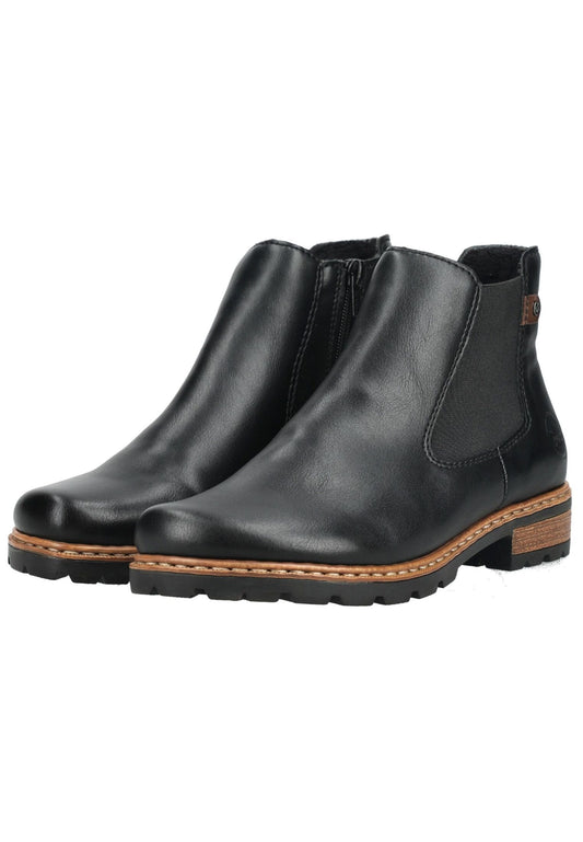 Rieker Stiefelette Lederimitat/Textil Schwarz/Braun Warmfutter
