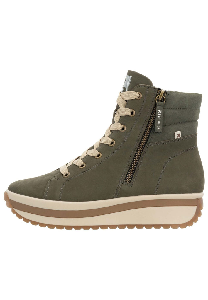 Stiefeletten Rieker Stiefelette Glattleder Grün Warmfutter