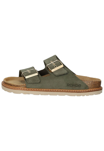 Pantoletten Rohde Hausschuhe Veloursleder Olive