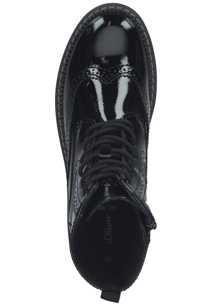 s.Oliver Stiefelette Lederimitat Schwarz Lack Warmfutter
