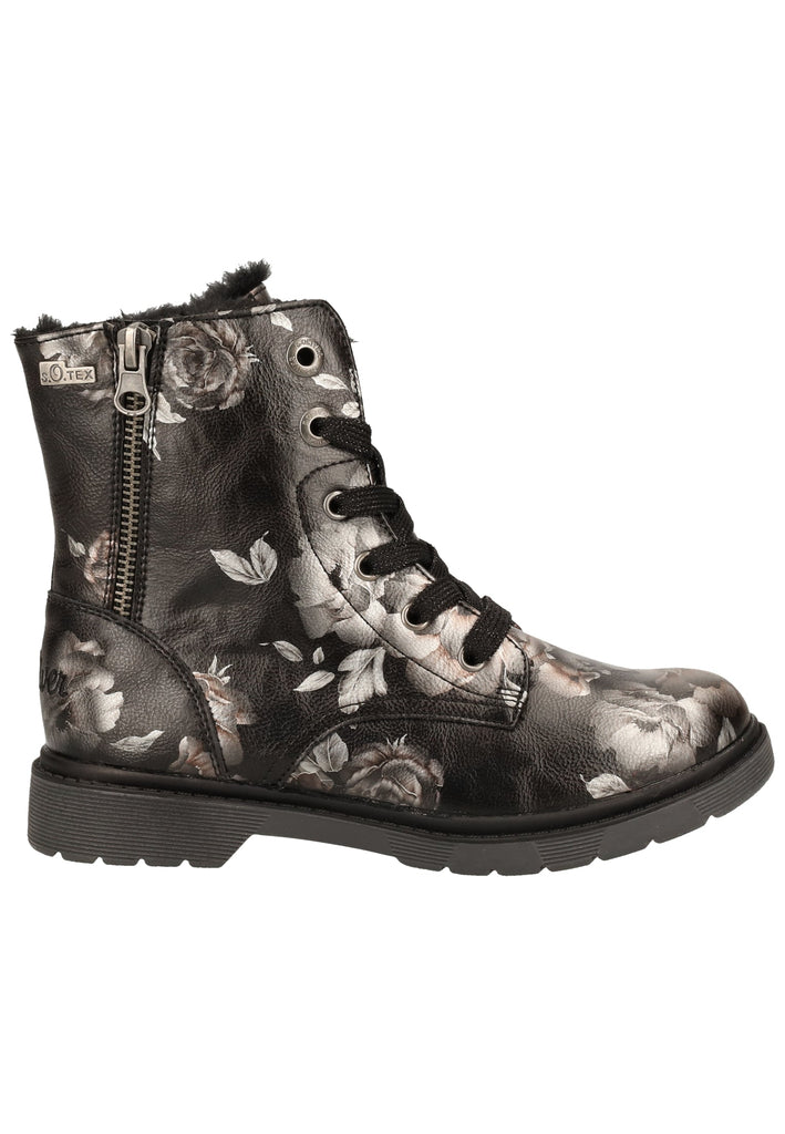 s.Oliver Stiefelette Lederimitat Schwarz/Silber Warmfutter