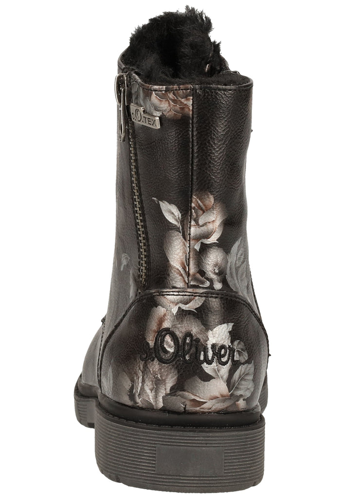 s.Oliver Stiefelette Lederimitat Schwarz/Silber Warmfutter
