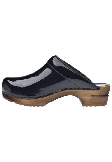 Sanita Clogs Leder Schwarz Lack