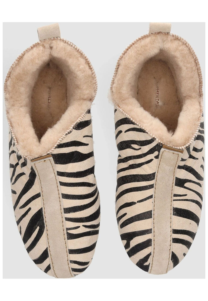 Shepherd Hausschuhe Lammfell Beige/Schwarz Warmfutter