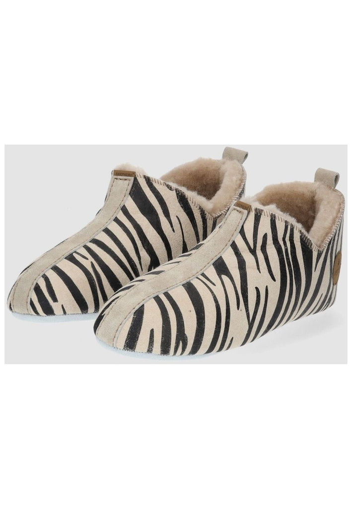 Shepherd Hausschuhe Lammfell Beige/Schwarz Warmfutter