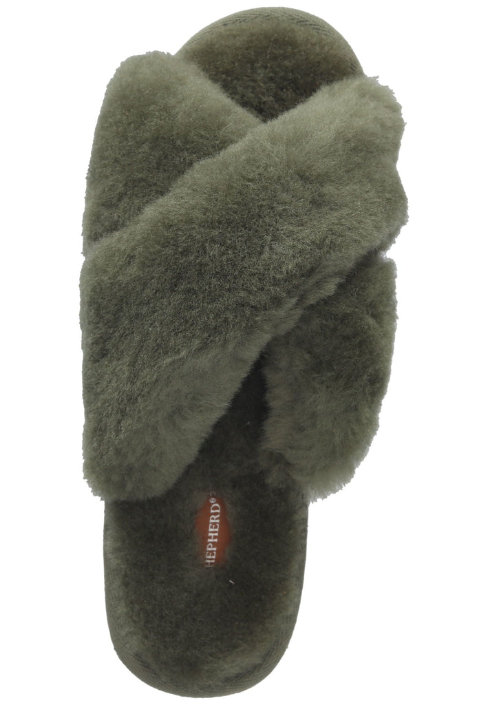 Shepherd Hausschuhe Lammfell Grün