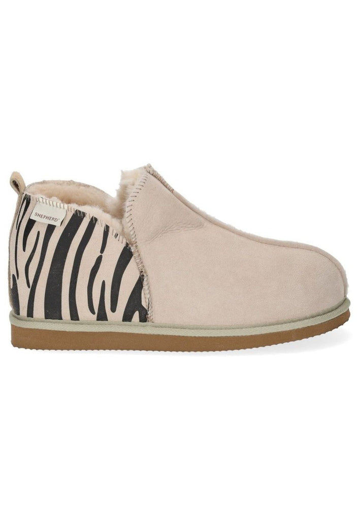 Shepherd Hausschuhe Leder Beige/Schwarz Warmfutter