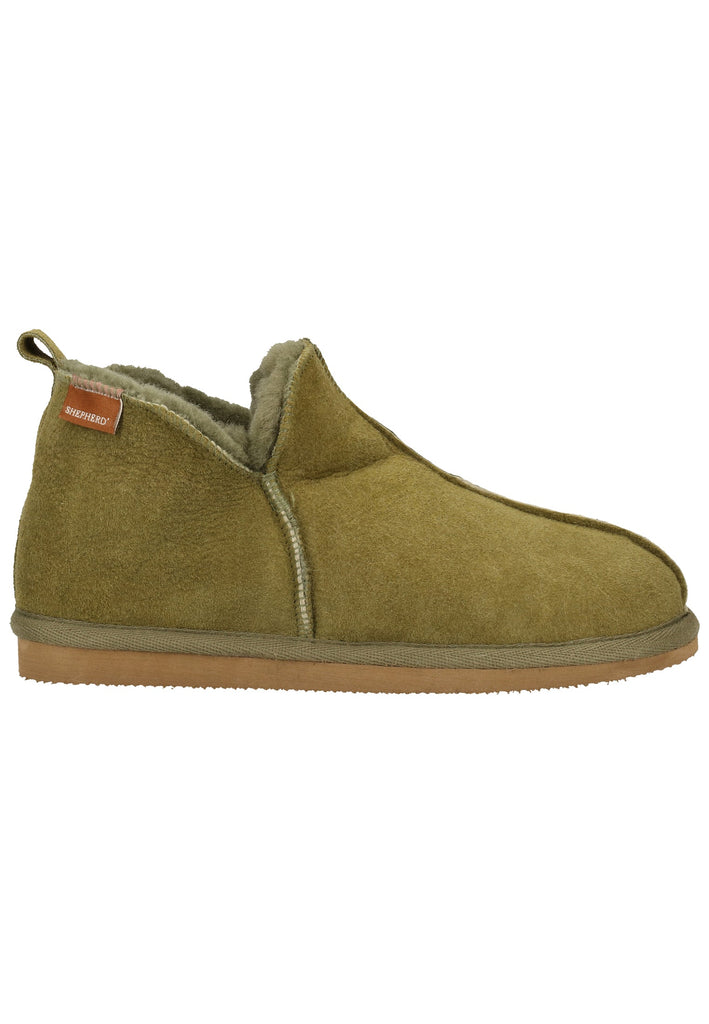 Shepherd Hausschuhe Leder Olive Warmfutter