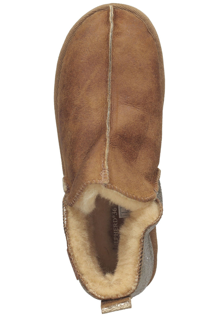 Shepherd Hausschuhe Veloursleder Gold-Braun Warmfutter