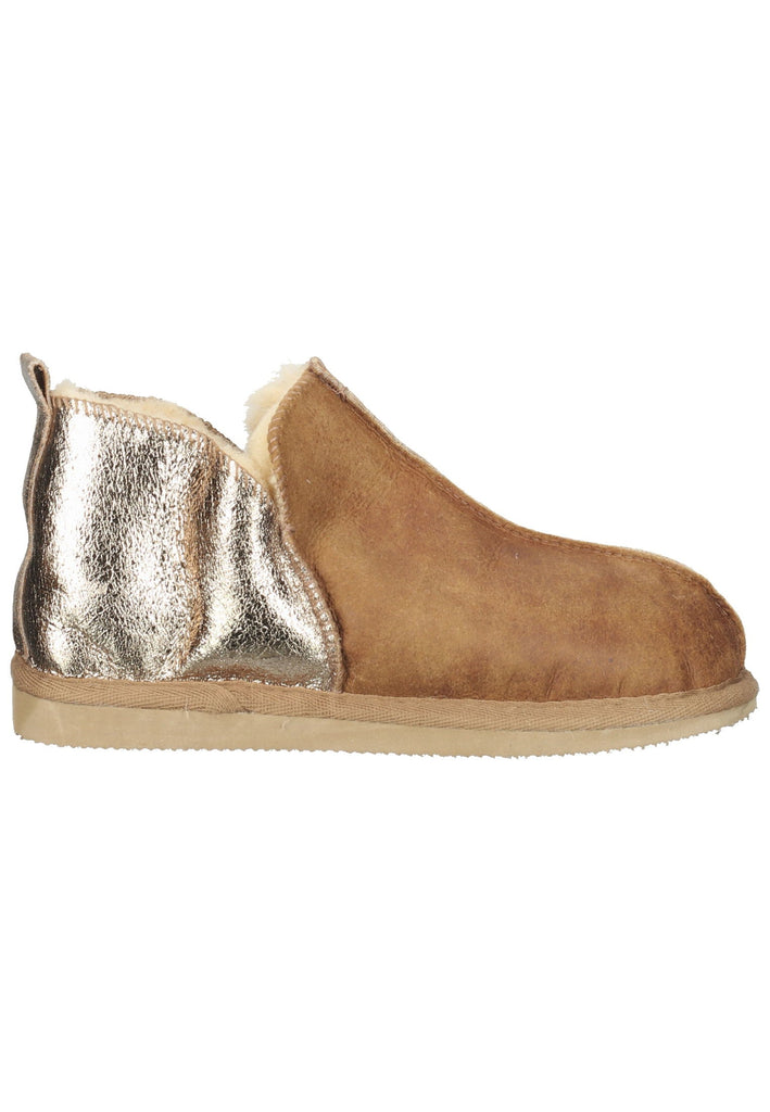 Shepherd Hausschuhe Veloursleder Gold-Braun Warmfutter