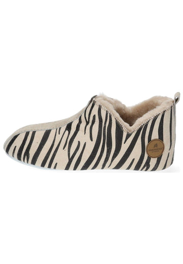 Pantoletten Shepherd Hausschuhe Lammfell Beige/Schwarz Warmfutter