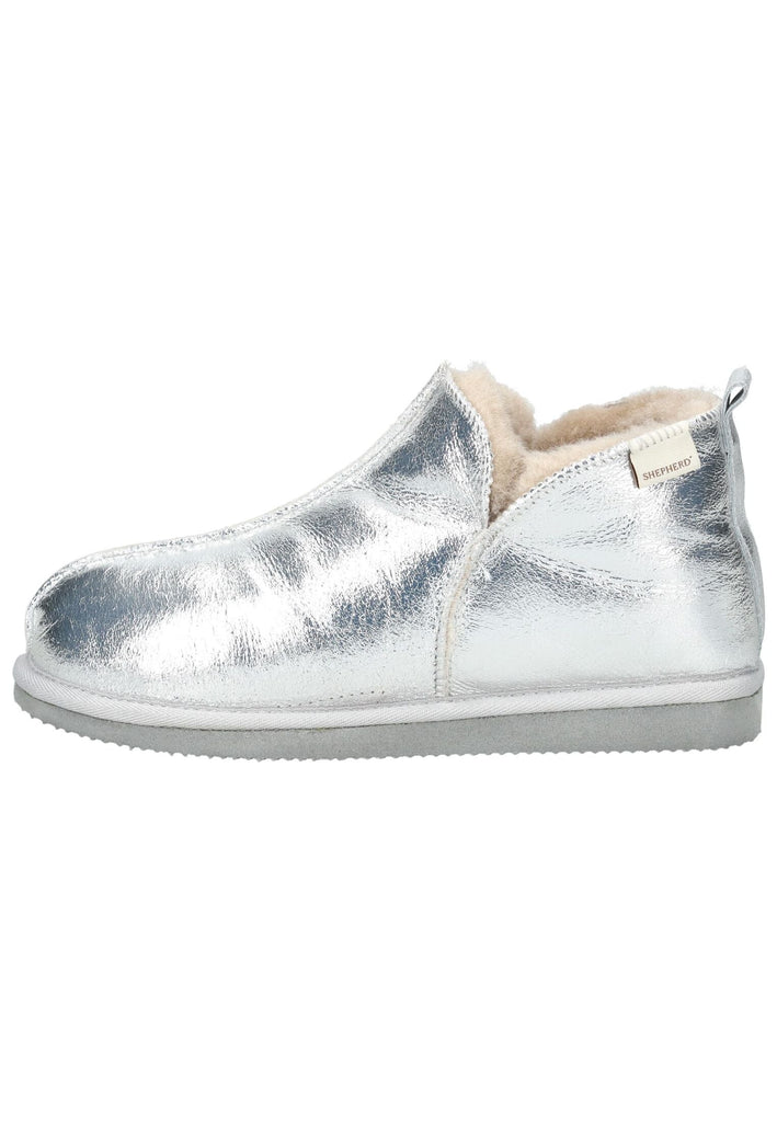 Pantoletten Shepherd Hausschuhe Leder Silber Warmfutter