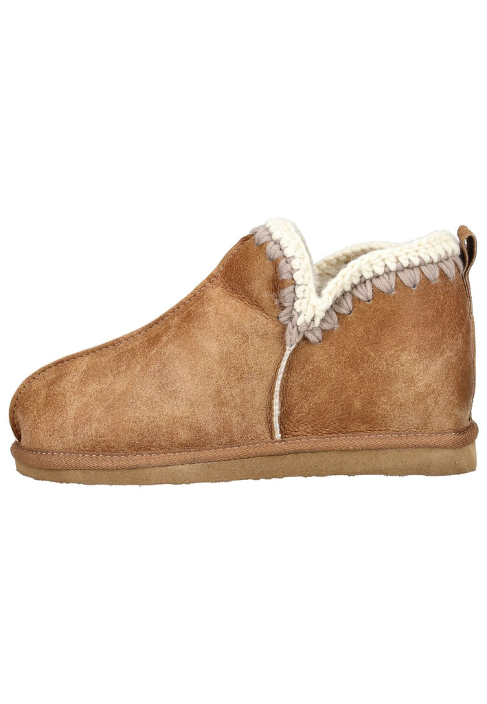 Pantoletten Shepherd Hausschuhe Veloursleder Cognac Warmfutter