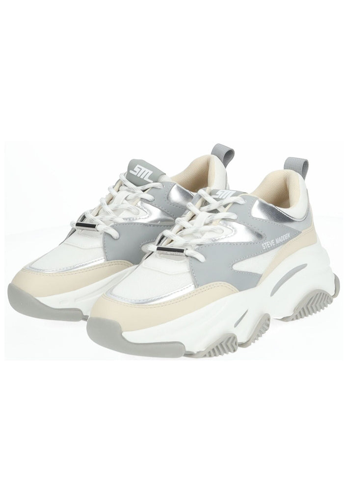 Steve Madden Sneaker Lederimitat/Textil Silber/Weiß