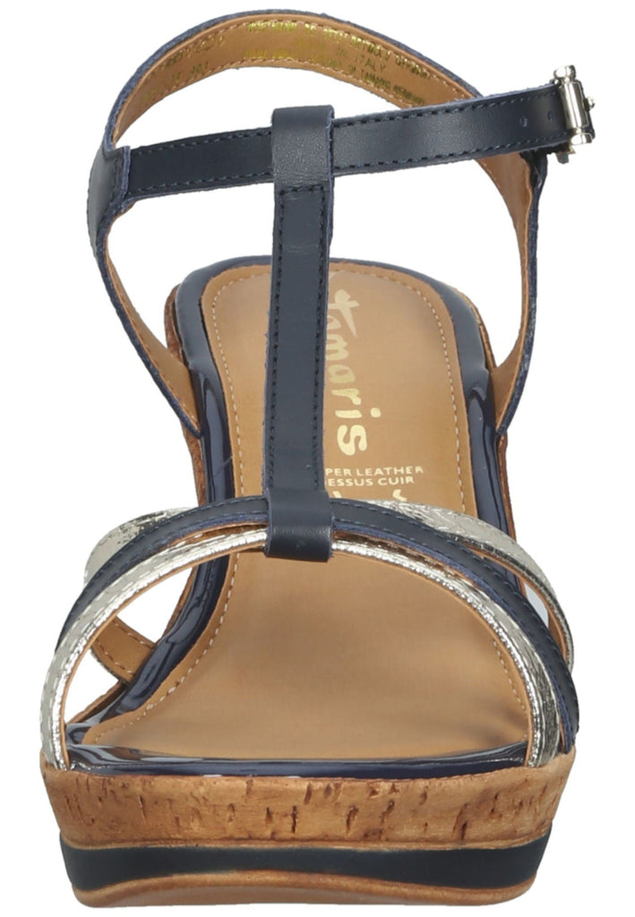 Tamaris Sandalen Leder Dunkelbau/Silber