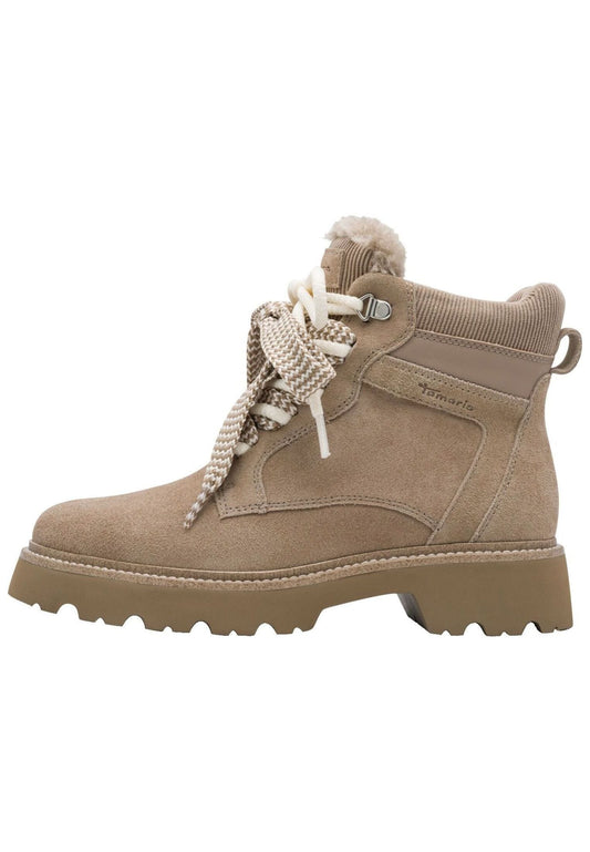 Tamaris Stiefelette Veloursleder/Textil Taupe Warmfutter