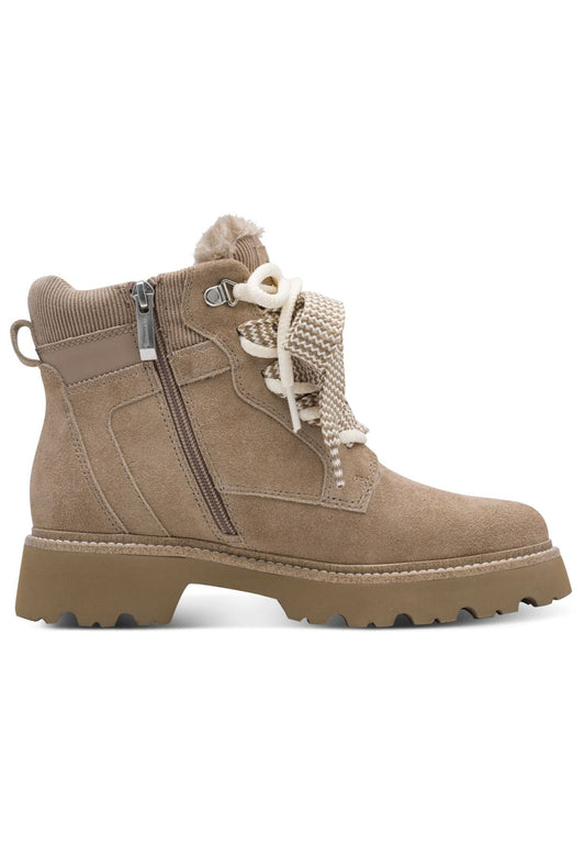 Tamaris Stiefelette Veloursleder/Textil Taupe Warmfutter