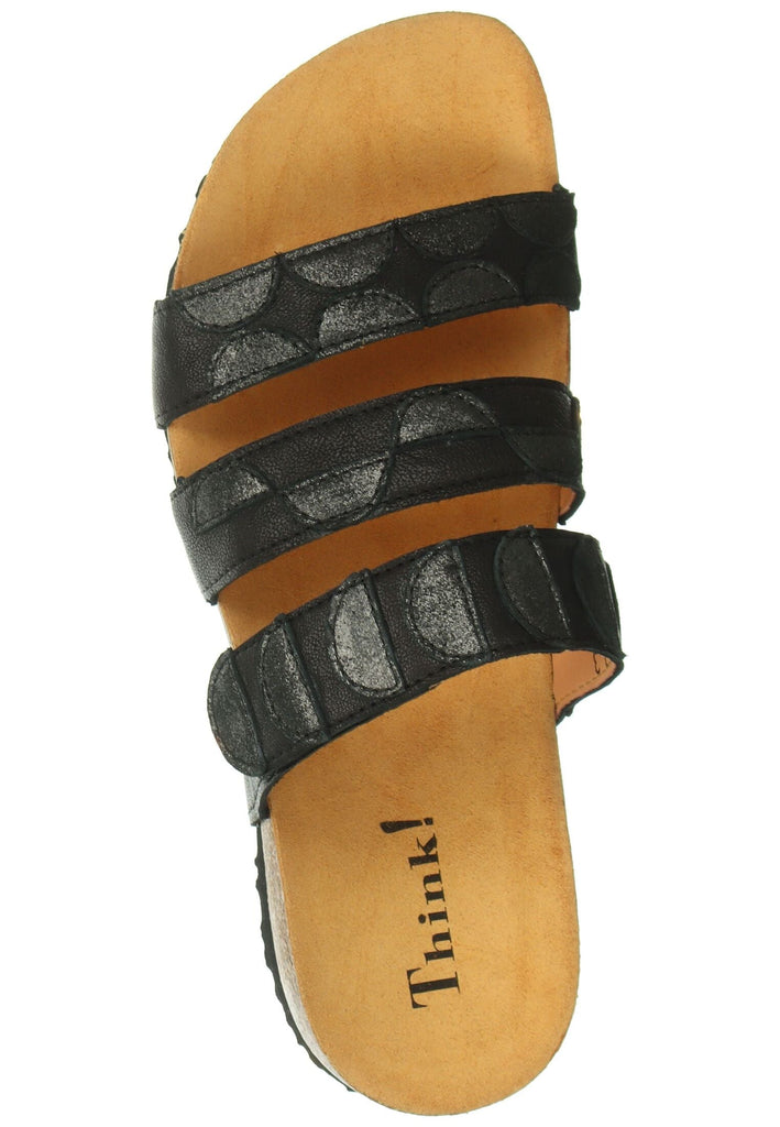 Think! Pantoletten Leder Schwarz Kombi