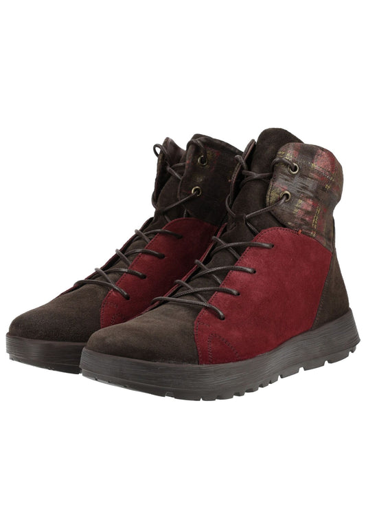 Think! Stiefelette Veloursleder Braun/Rot Warmfutter
